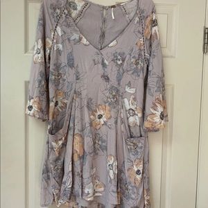 Lt Purple Floral Free People Tunic Dress w Pockets